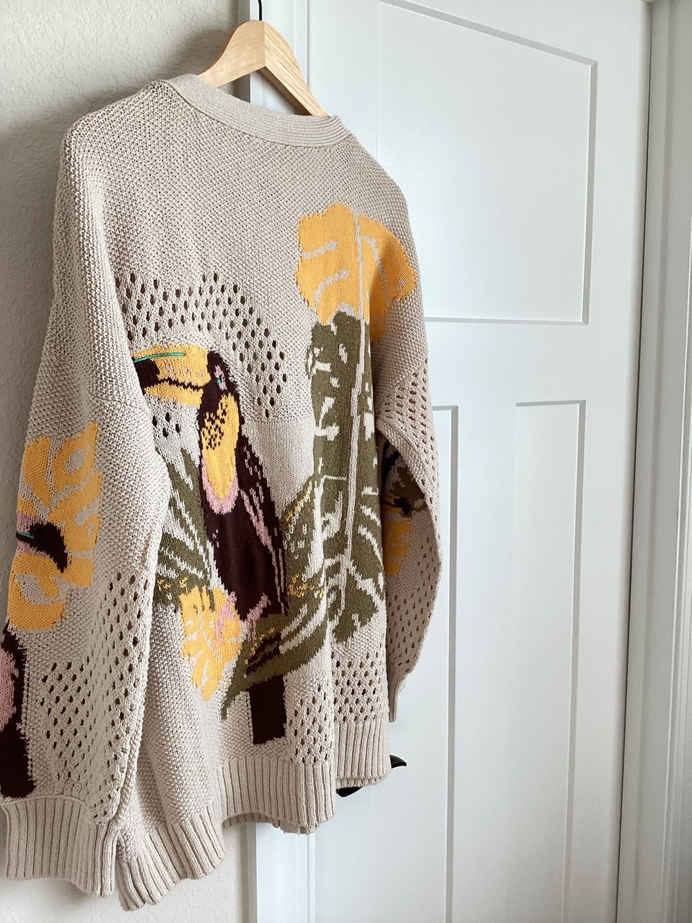 Anthropologie Toucan Cardigan Sweater Open Knit Long Sleeve New Large Tropical - Picture 11 of 15